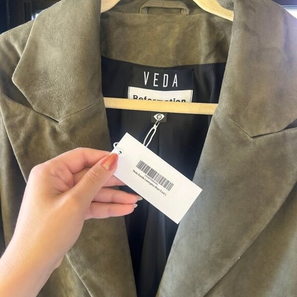 Reformation x Veda Green Suede Duster Coat - NWT - Sold Out Style! - Picture 2 of 5
